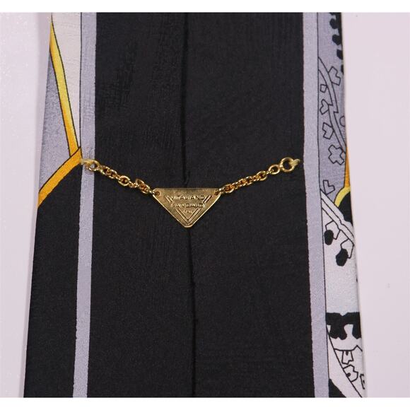 Vitaliano Pancaldi Italy Vintage 90s Gold/Black Silk Necktie Tie - Picture 3 of 6